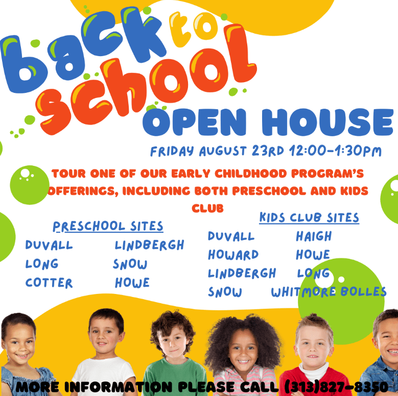 Flier Early Childhood open house Aug. 23, 2024