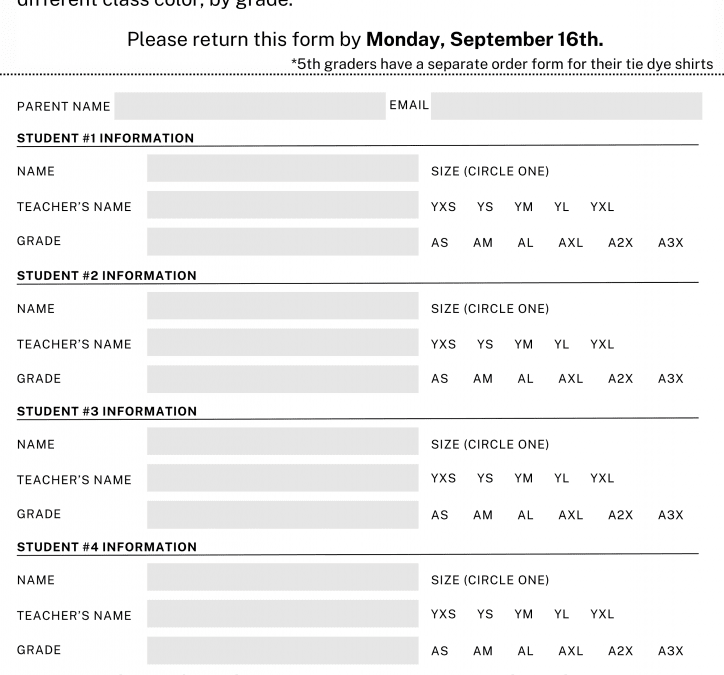 Reminder! School Spirit Shirt Order